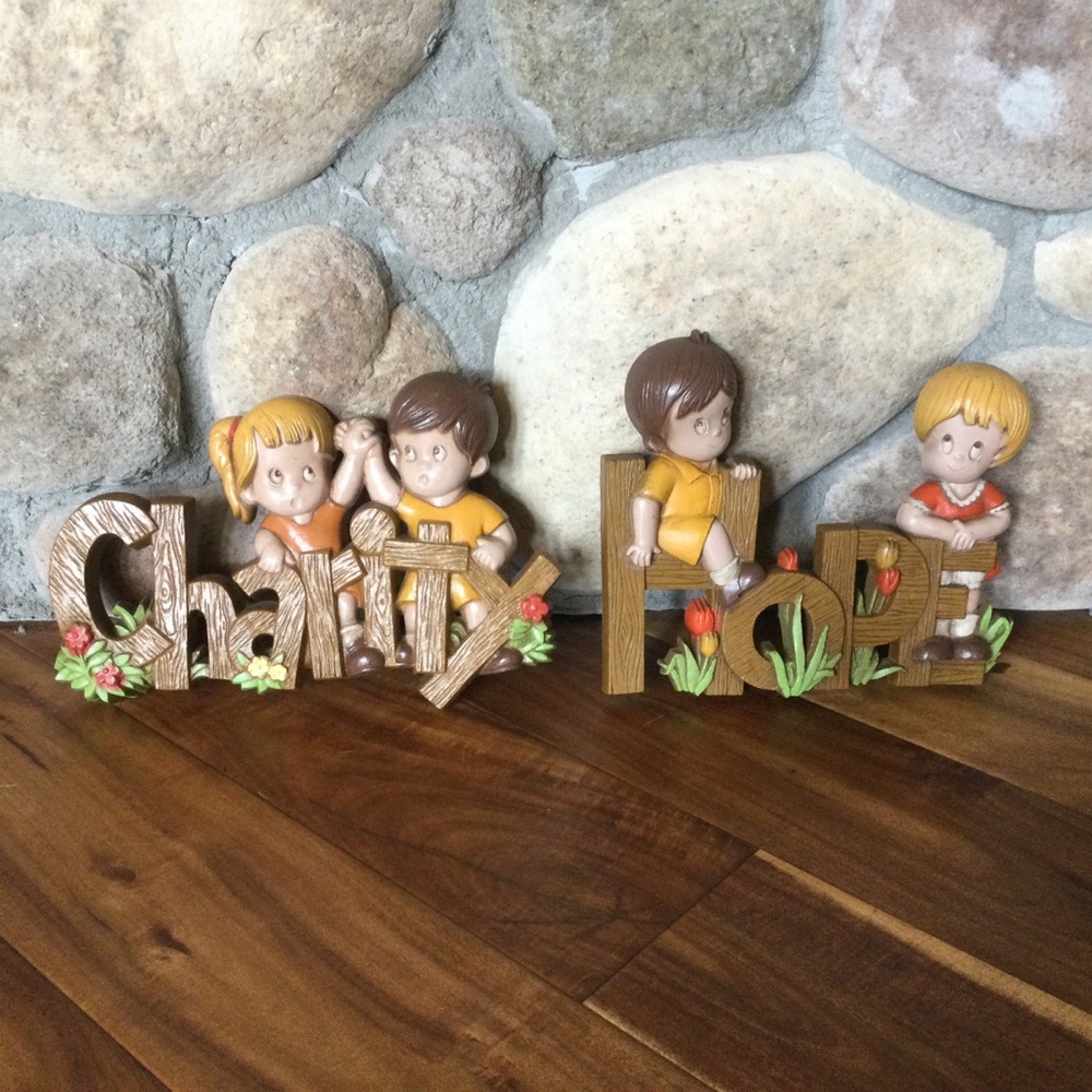 ✔️ Vintage Burwood Syroco Wall Plaques Charity and Hope